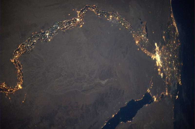 The Nile and its delta, at night